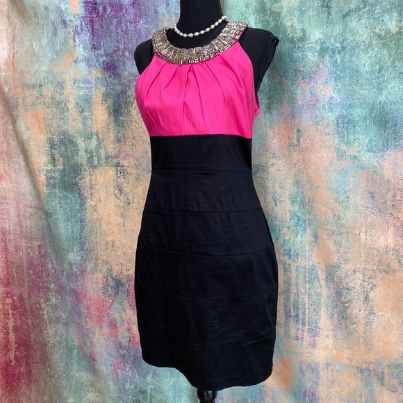 ๐B Darlin Eye-Catching Neckline Pink Black Sleeveless Cotton Dress - Picture 1 of 13